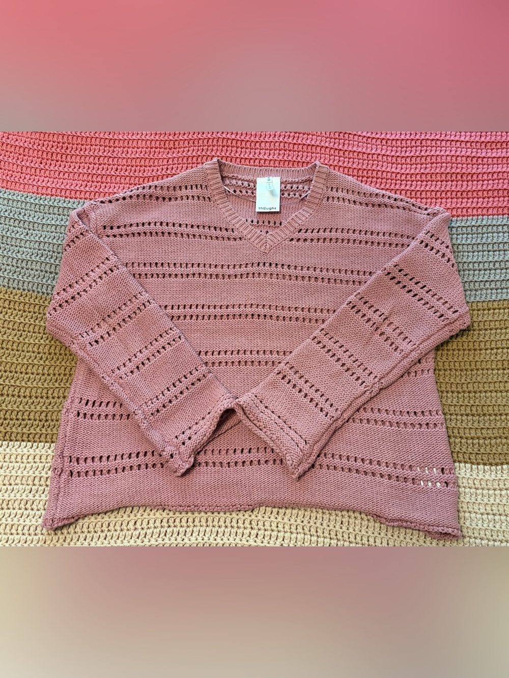 thought Women’s 100% Organic Cotton Open Knit V-neck Sweater